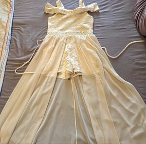 Speechless Cream Lace Romper Dress with Chiffon Overlay